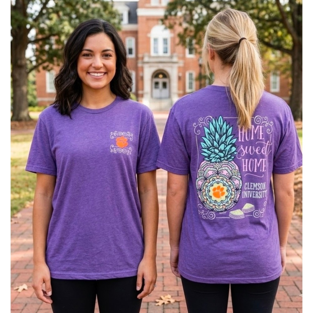 Clemson Tigers Pressbox Purple Pineapple Mandala Graphic T-Shirt Medium Shirt